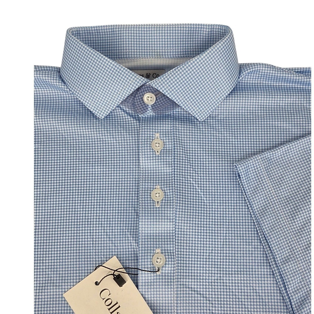 Collars and Co Dress Collar Polo Short Sleeve Size Small Blue Houndstooth